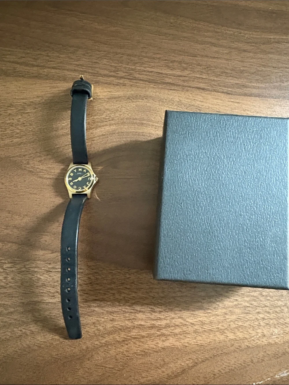 Marc Jacobs Black Leather Watch with Gold Case